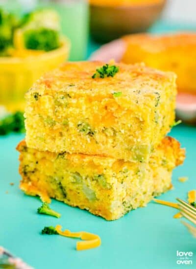 A stack of broccoli cornbread slices