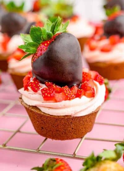 chocolate strawberry cupcakes on a cooling rack