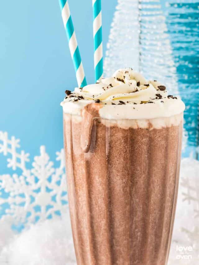 A tall glass of frozen hot chocolate.