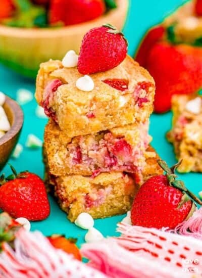 A stack of strawberry blondies.