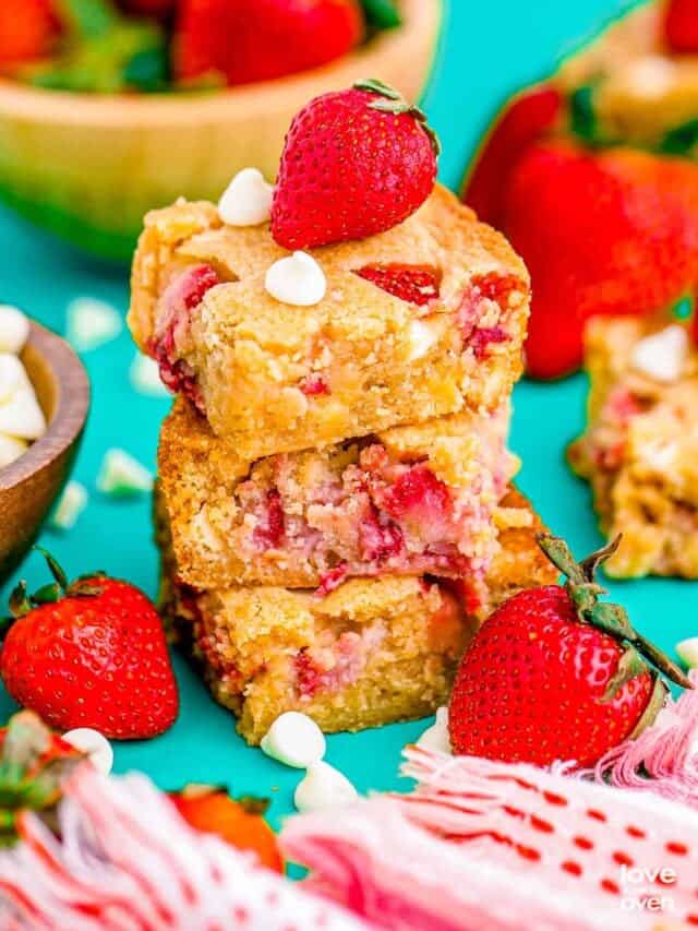 A stack of strawberry blondies.