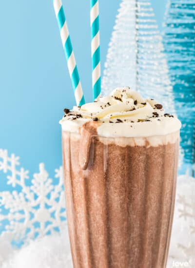 A tall glass of frozen hot chocolate.