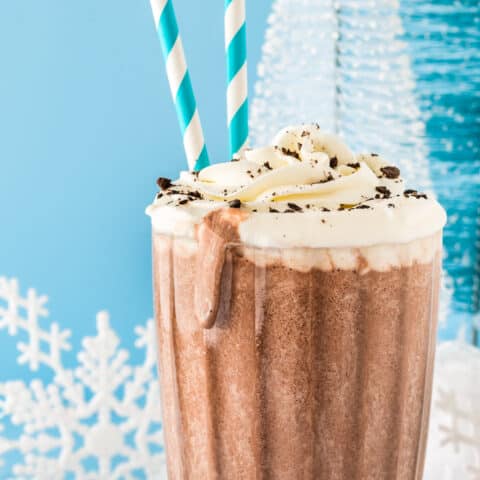 A tall glass of frozen hot chocolate.