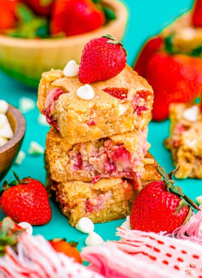 A stack of strawberry blondies.