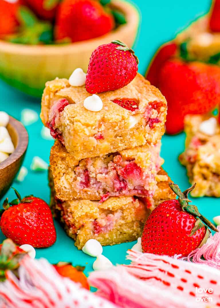 A stack of strawberry blondies.