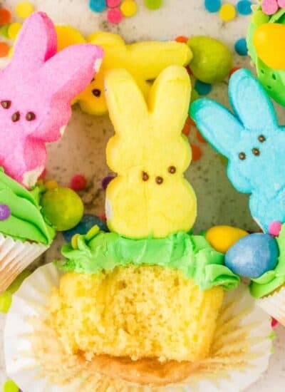peeps cupcakes with a bite taken out of one