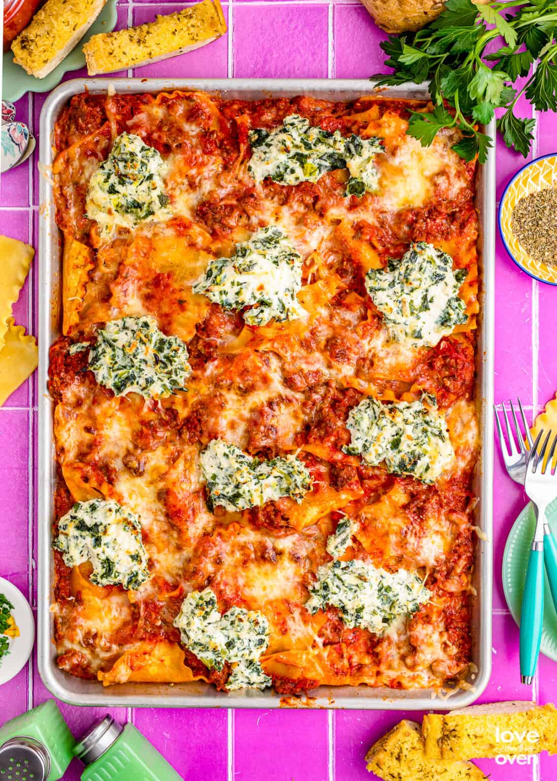 Sheet pan lasagna love from the oven