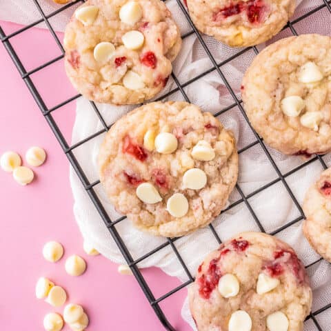 Strawberry Cookies on a cooling rack