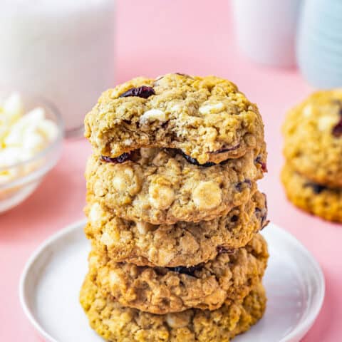 a stack of oatmeal cranberry cookies