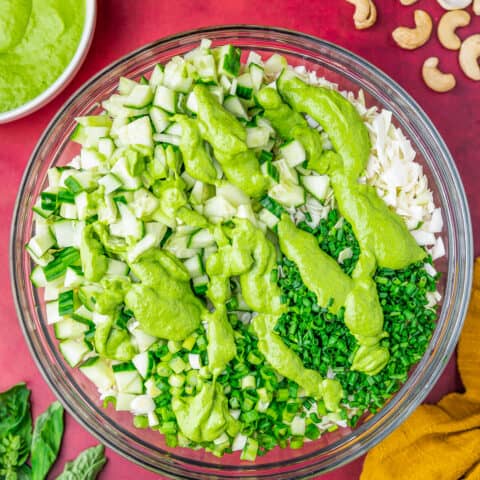 green goddess salad ingredients in a bowl