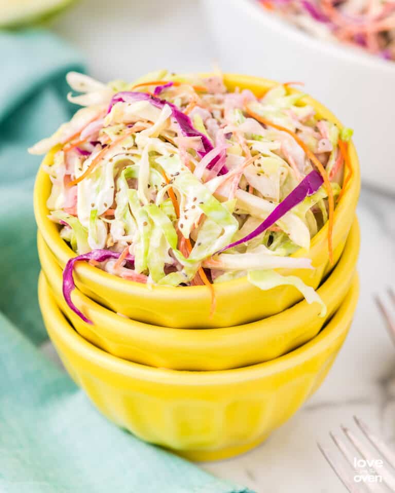 a small bowl of creamy coleslaw