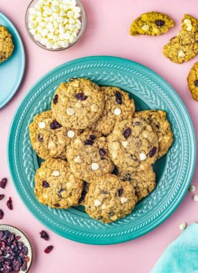 A plate of oatmeal cranberry cookies