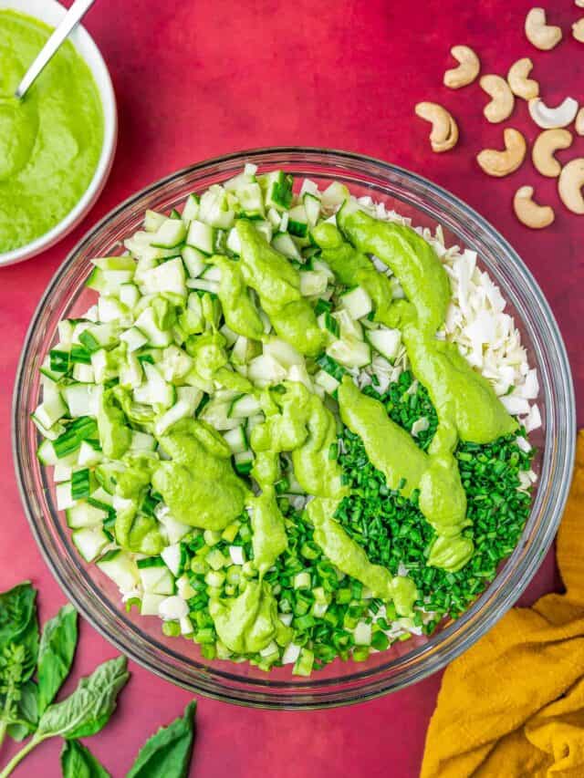 green goddess salad ingredients in a bowl