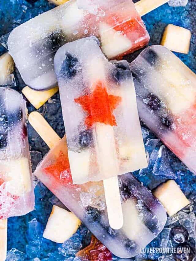 Red white and blue popsicles with watermelon stars for the 4th of july