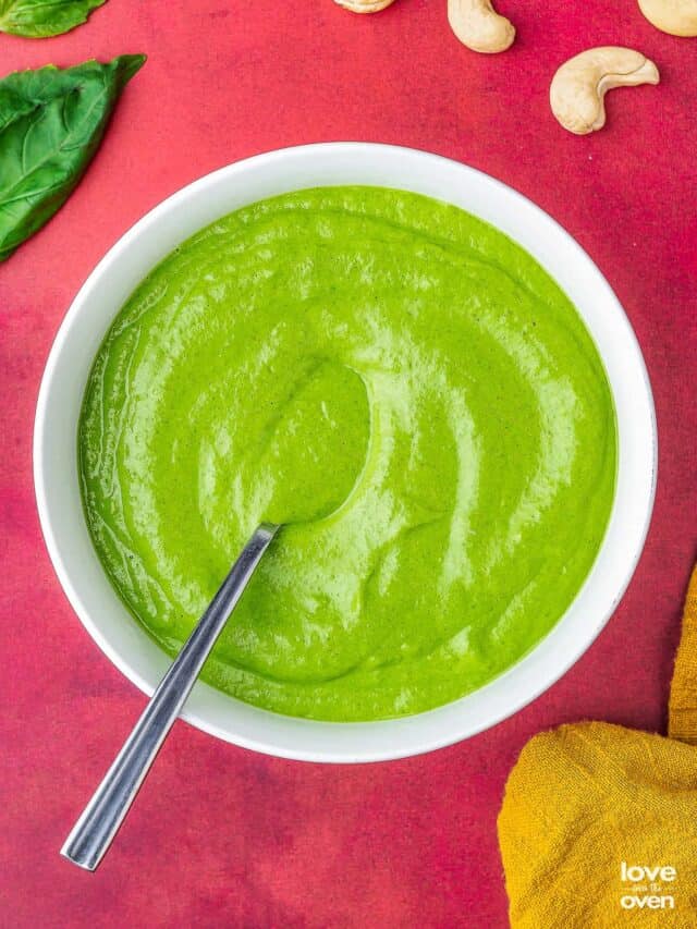 green goddess dressing in a bowl with a spoon