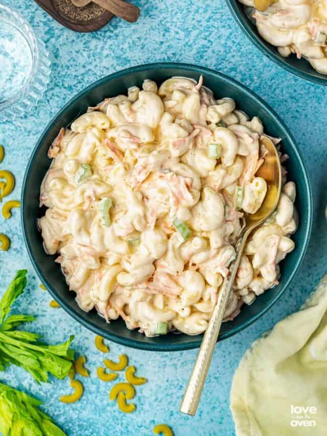 Hawaiian Macaroni Salad in a bowl with a spoon