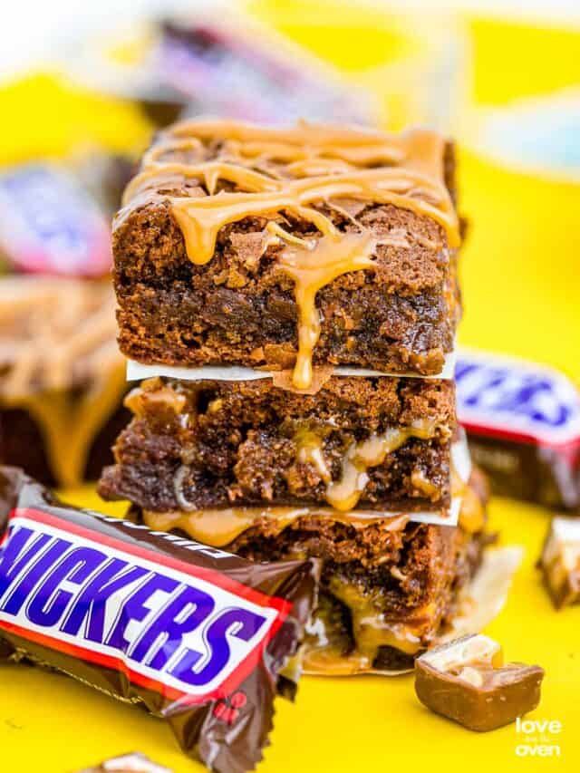 snickers brownies stacked on top of each other