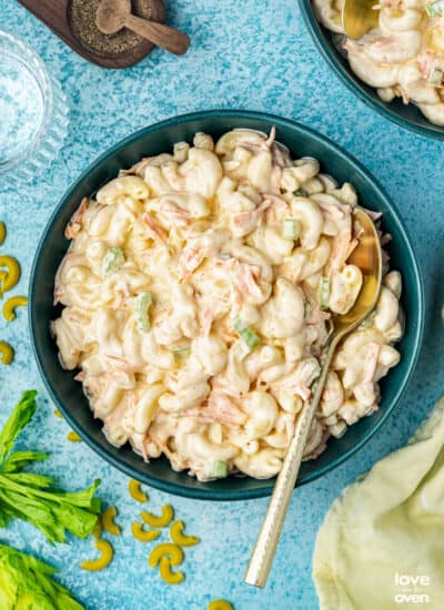 Hawaiian Macaroni Salad in a bowl with a spoon