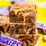 snickers brownies stacked on top of each other
