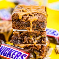 snickers brownies stacked on top of each other