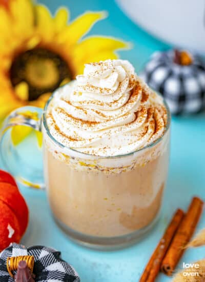a mug of homemade pumpkin spice latte