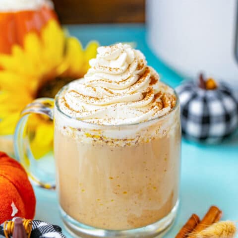 a mug of homemade pumpkin spice latte