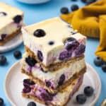 A stack of blueberry cheesecake bars