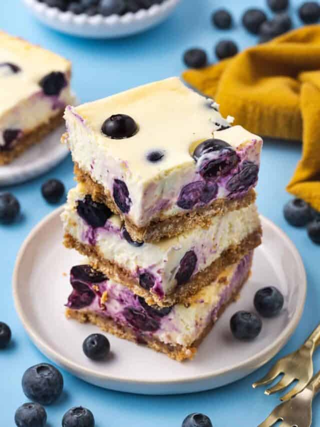 A stack of blueberry cheesecake bars