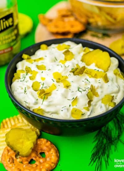 A bowl of pickle dip.