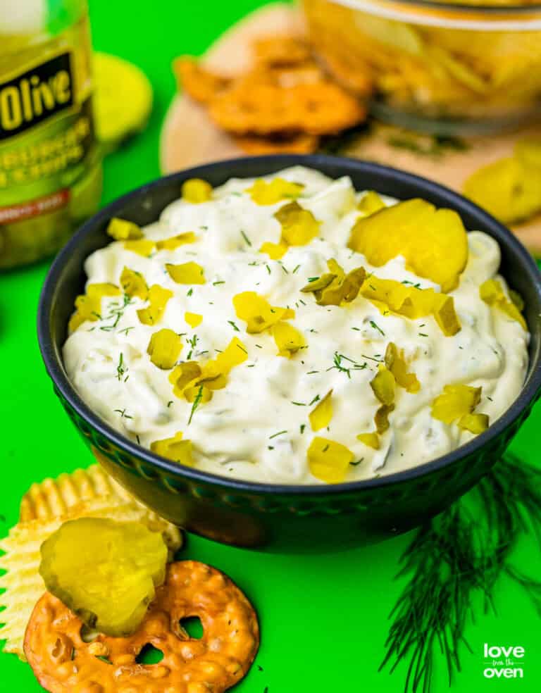 A bowl of pickle dip.