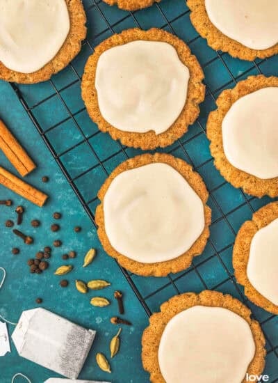 taylor swift chai cookies on a cooling rack
