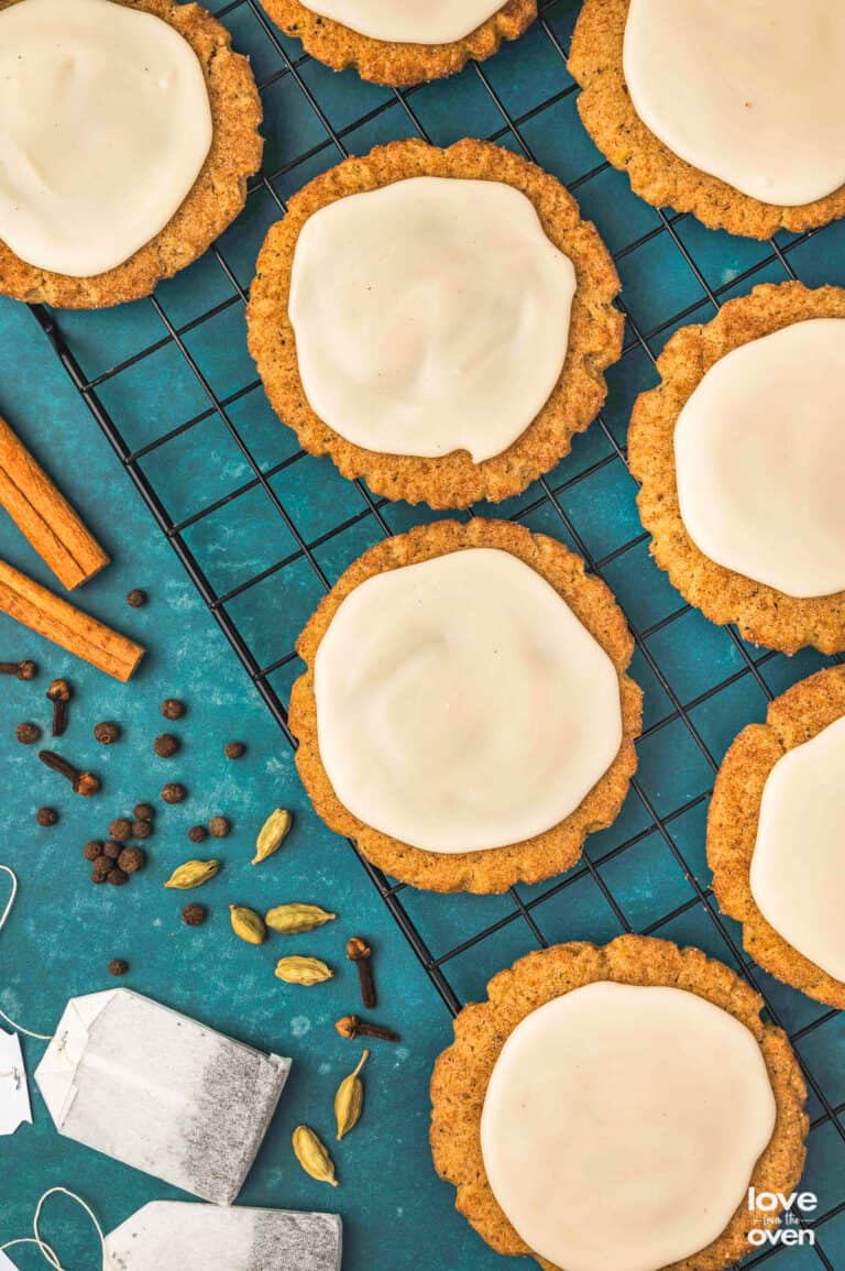 taylor swift chai cookies on a cooling rack