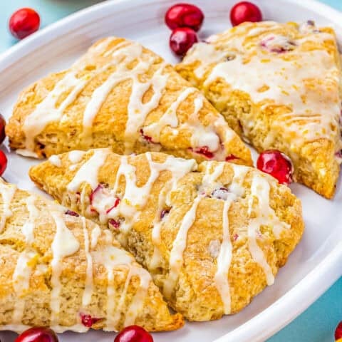 A place of cranberry scones with orange glaze