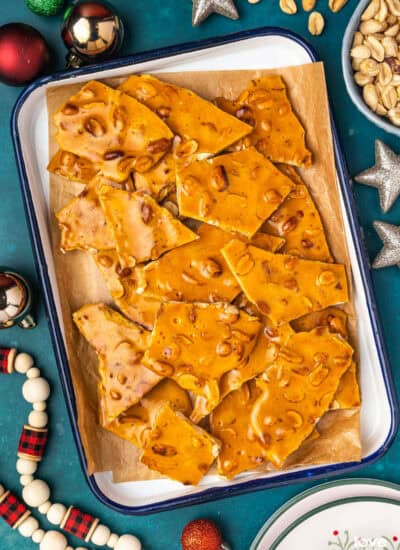 a tray of peanut brittle