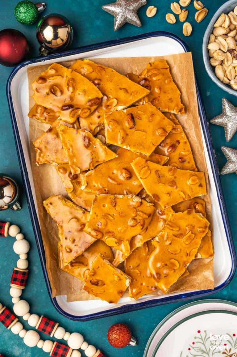 a tray of peanut brittle