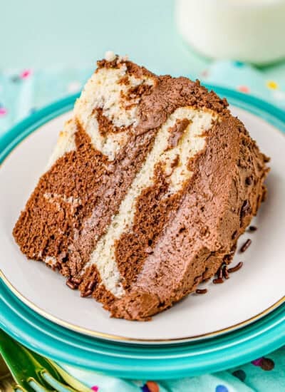 Slice if cake on plate.