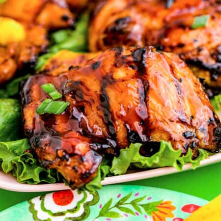 Huli Huli Sauce on chicken with pineapples and green lettuce