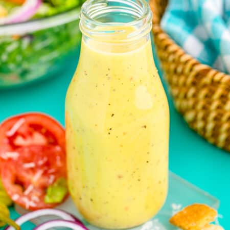 A bottle of homemade Olive Garden Dressing