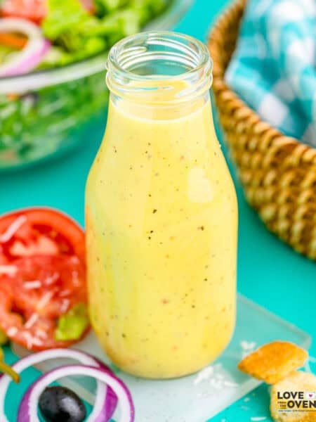 A bottle of homemade Olive Garden Dressing