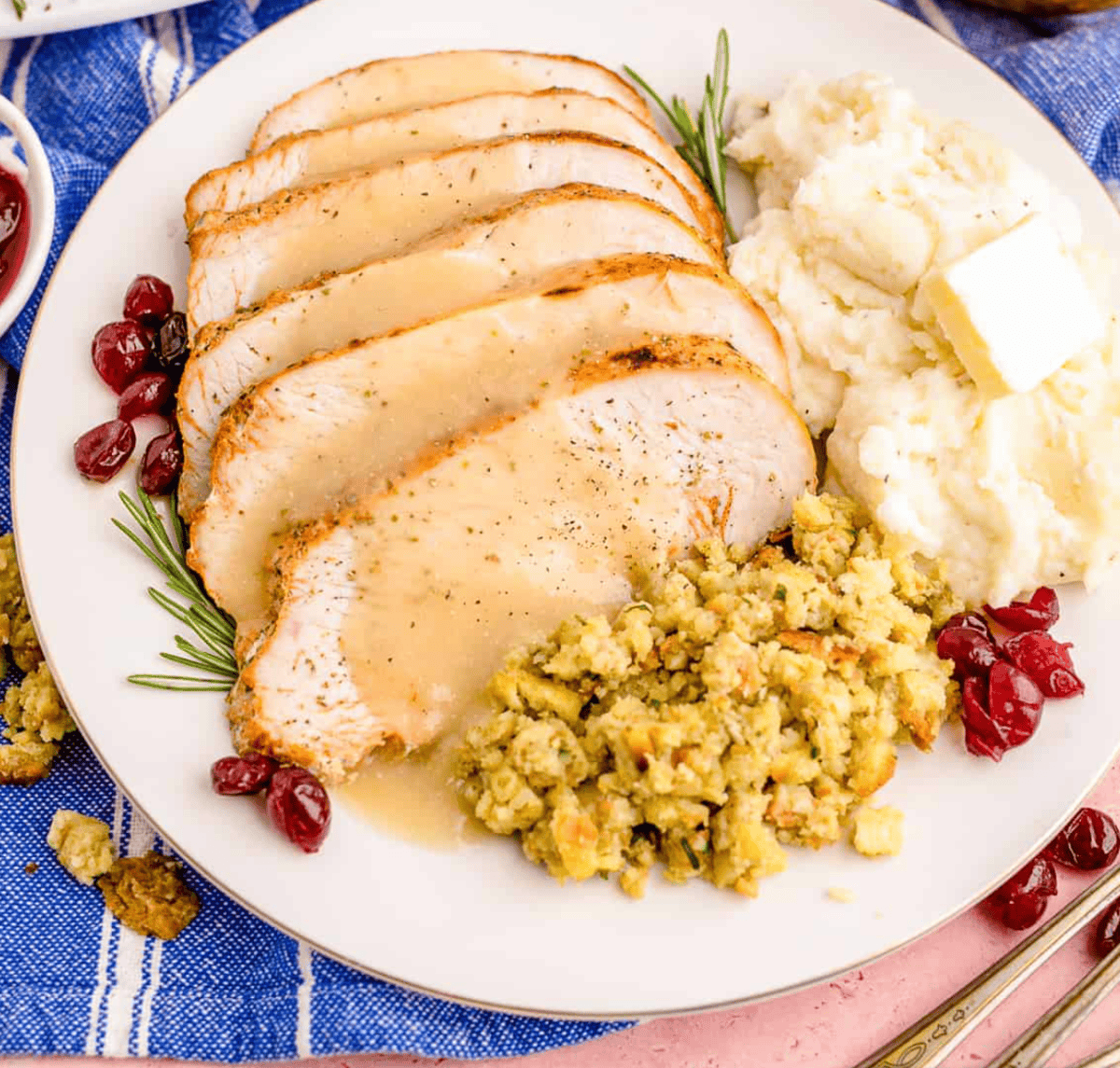 A plate full of thanksgiving food