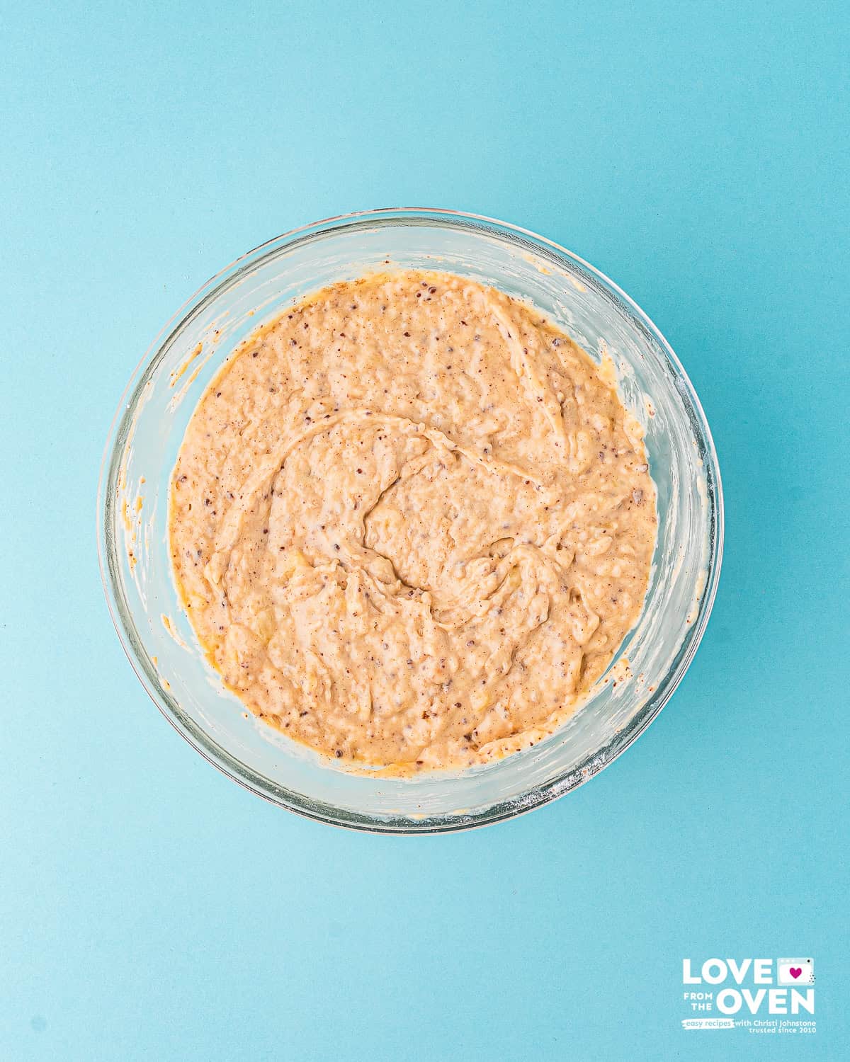 brown butter banana bread batter in a bowl