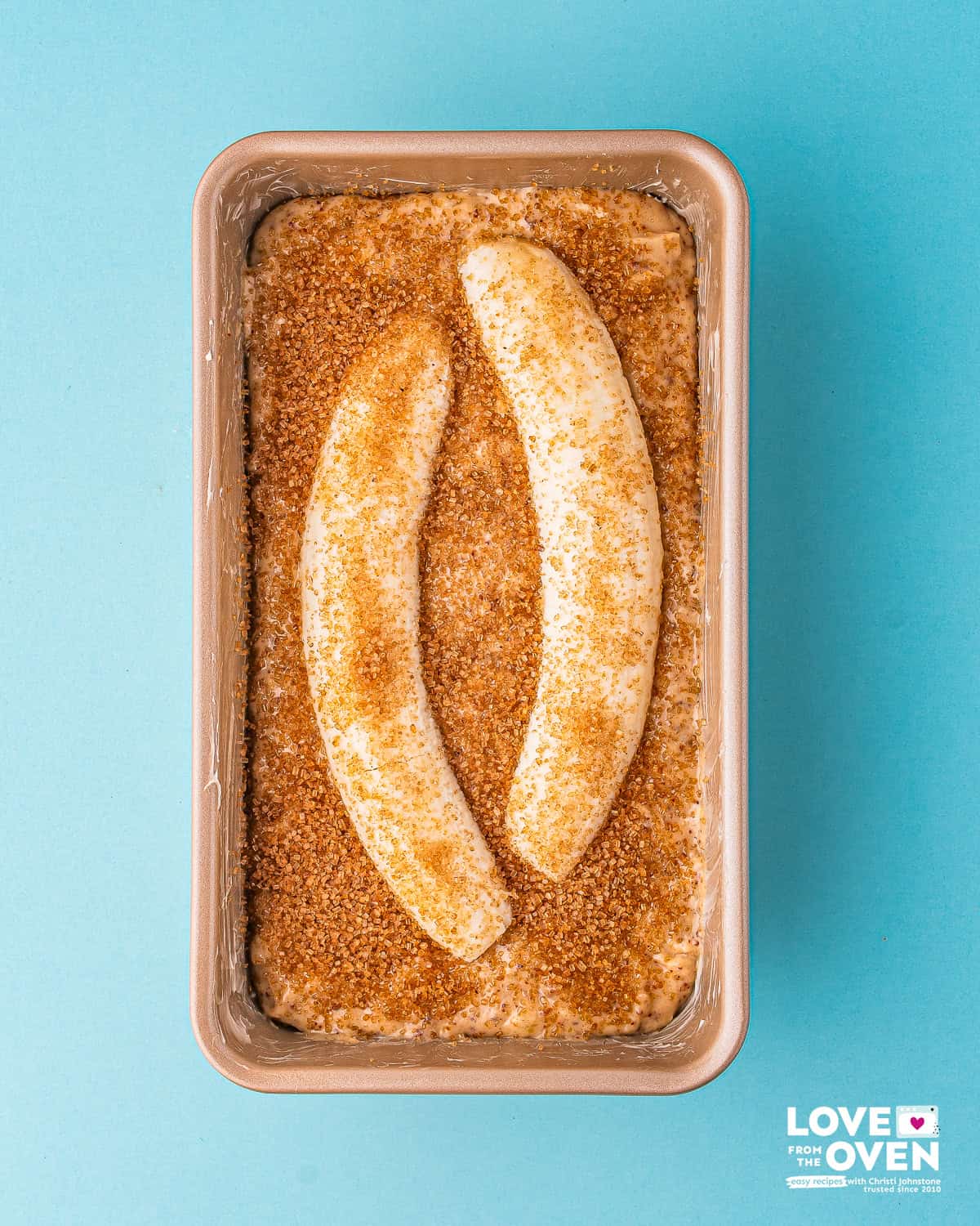 unbaked brown butter banana bread in a loaf pan