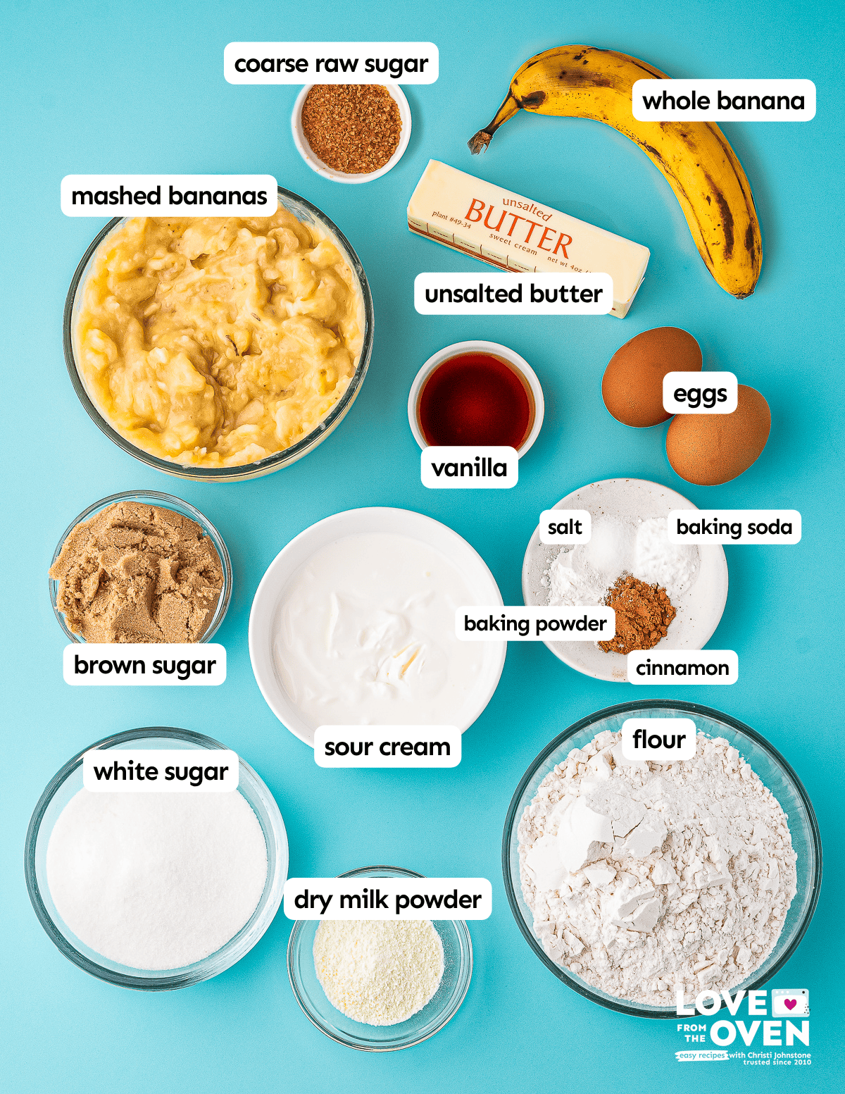 ingredients to make brown butter banana bread