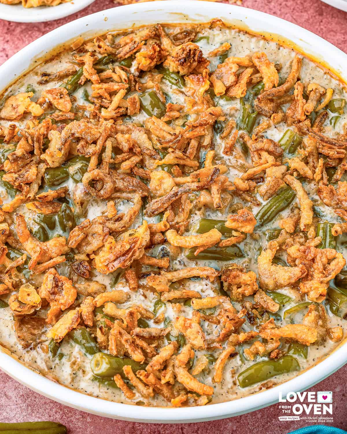 Campbell's Green Bean Casserole in a round baking dish