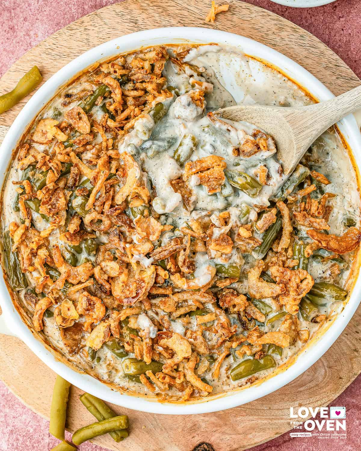 a dish of Campbell's Green Bean Casserole