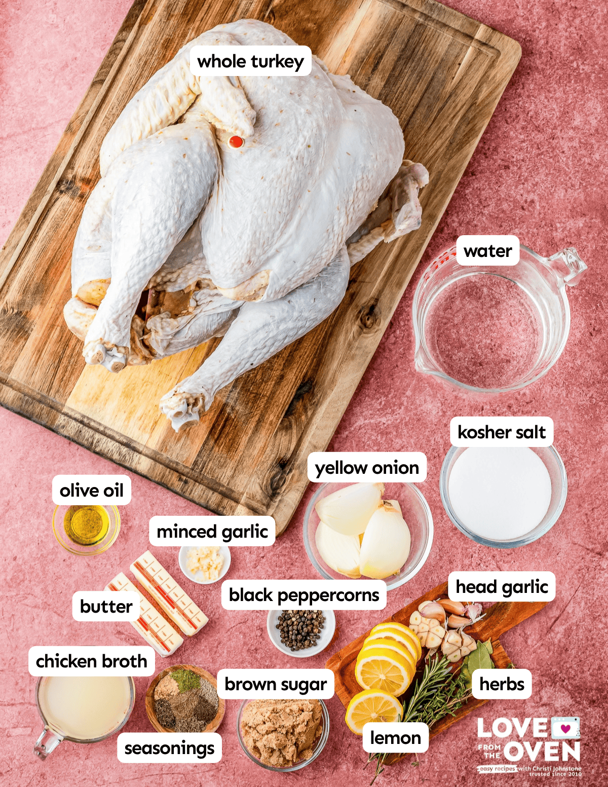 Ingredients to make a Thanksgiving Turkey